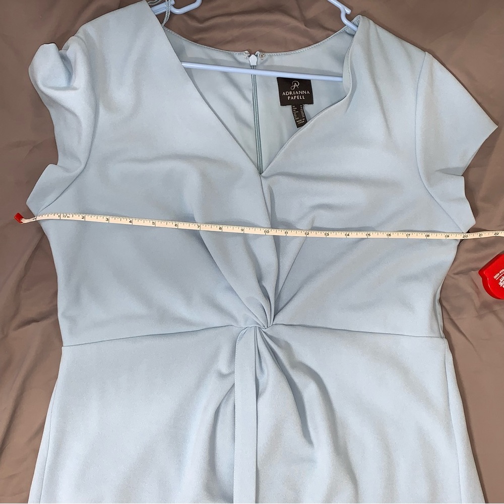 ✨NWT✨ Adrianna Papell DRAPED AND PLEATED CREPE SHORT DRESS IN BLUE MIST - Picture 10 of 13